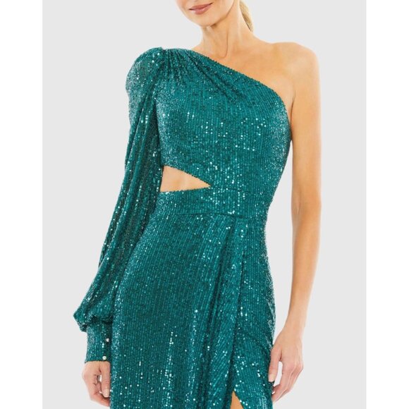 Mac Duggal Size 6 Green 26730 Sequined One Shoulder Cut Out Formal Gown Dress - Picture 2 of 16